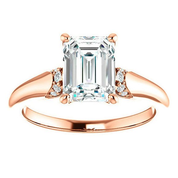 2.0Carat -8.5x6.5mm Emerald Moissanite Accented Engagement Ring - Picture 15 of 15